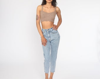 Jeans Acid Wash 80s Mom Jeans Denim Jeans de cintura alta 1980s Tapered Calça jeans de cintura alta Skinny Vintage Pequeno 26