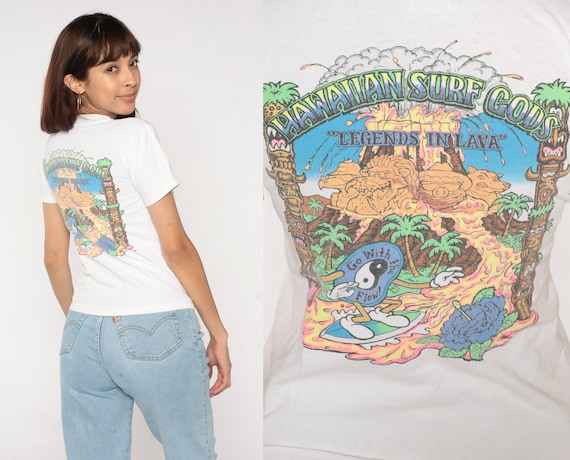 90s T&C Surf Designs Shirt Vintage Hawaiian Surf Gods Town and Country Volcano Yin Yang Hawaii Graphic Tee Single Stitch 1990s Youth Large