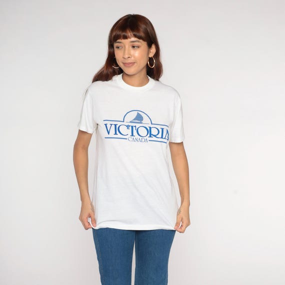 Victoria Canada Shirt 80s Destination Tee Blue Graphic Souvenir Shirt Tourist Tee Vintage Travel Shirt Canadian Souvenir Unisex Large L 16
