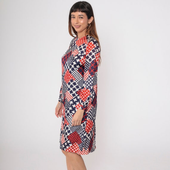 60s Mod Dress Patchwork Checkered Dress Red White… - image 4