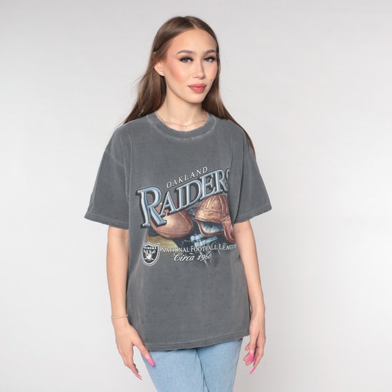 Oakland Raiders Shirt Football Tee 90s Grey NFL Tshirt Vintage Sports Graphic San Francisco Tshirt Distressed Streetwear Large L
