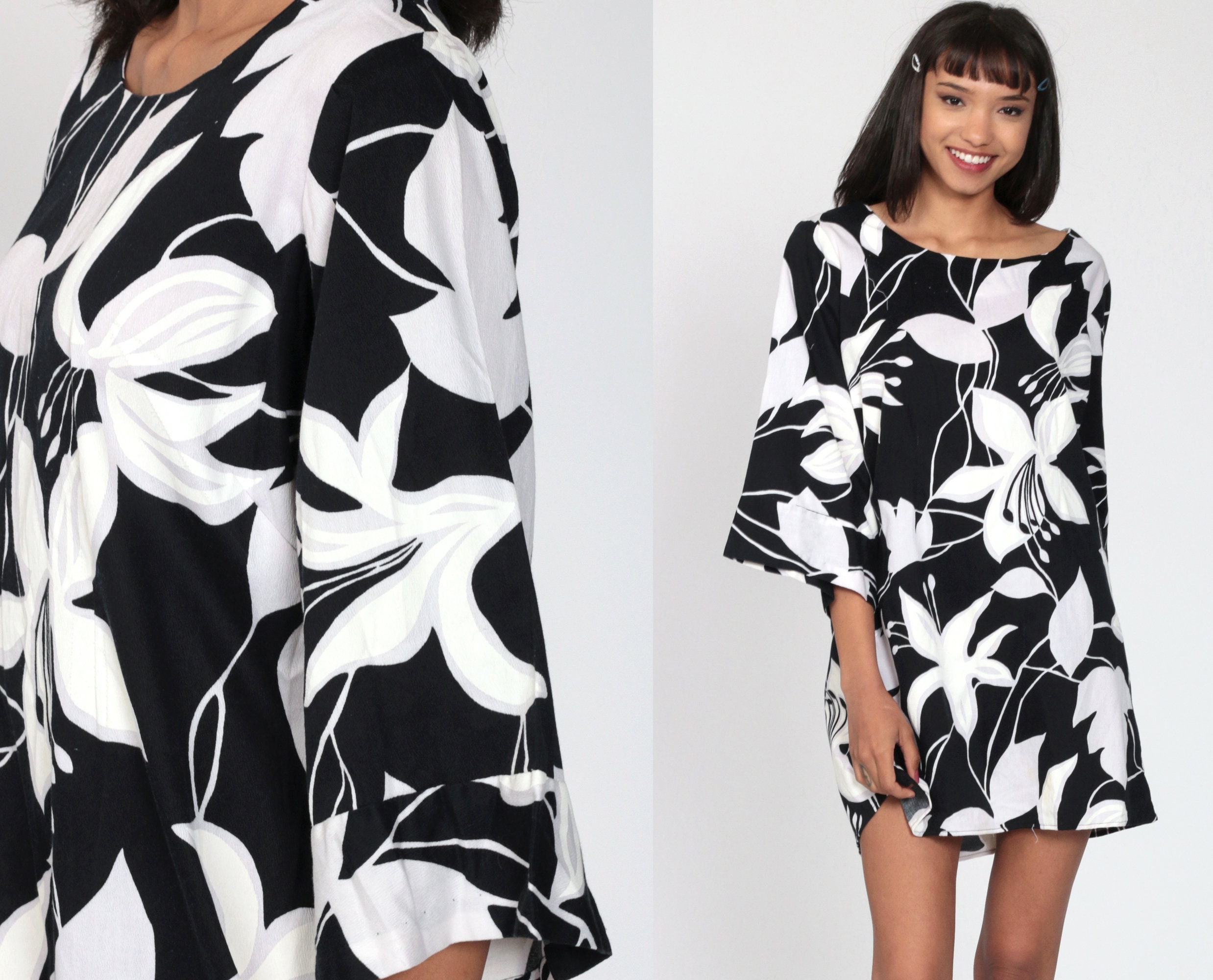 black and white 70s dress