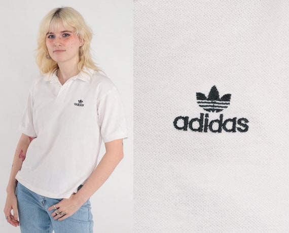 Adidas Polo Shirt 00s White Quarter Button Up Col… - image 1
