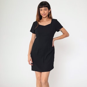 90s Black Sheath Dress Mini Pencil Dress Plain Short Sleeve Chic Classic LBD Little Black Dress Empire Waist Vintage 1990s Medium M 8 Petite