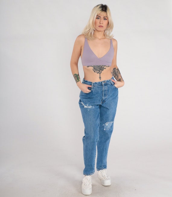 Vintage Ripped Jeans 90s Gitano Mom Jeans High Waisted Rise Tapered Jeans Blue Distressed Denim Pants Retro Relaxed Grunge 1990s Medium 30