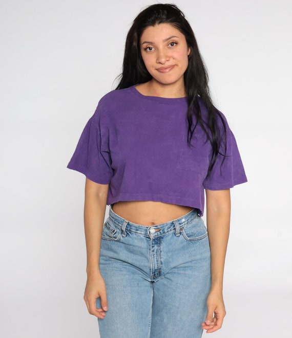 Purple Crop Top Pocket Cropped Tshirt 