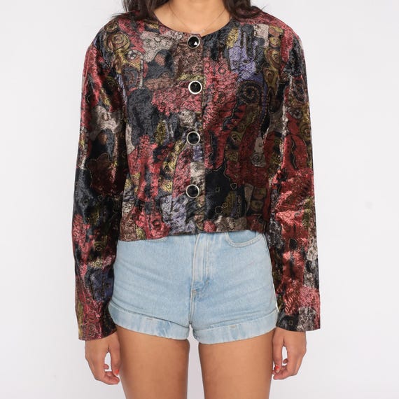 90s Abstract Jacket Cropped Button Front Multicol… - image 6