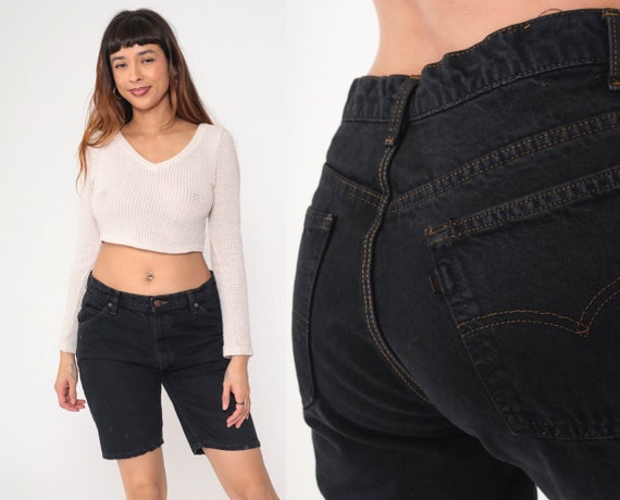 Overdyed Black Levi Shorts 90s Levis Denim Shorts Bermuda High Waisted Rise Jean Shorts Retro Basic Vintage 1990s Men's Medium