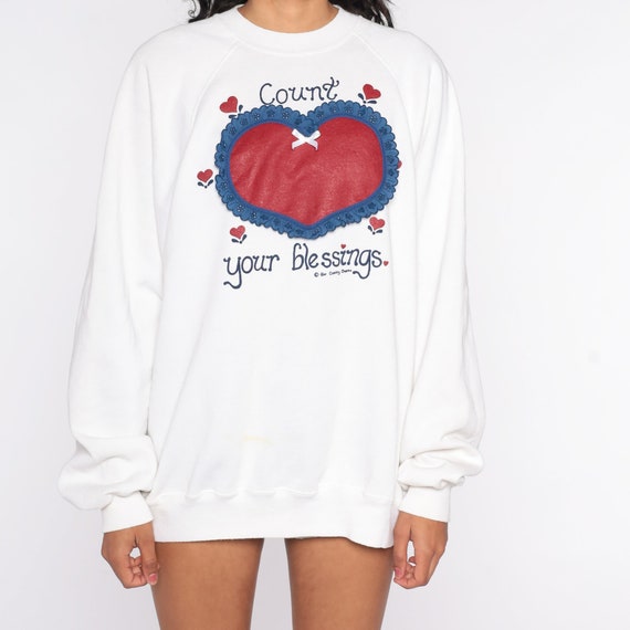 Heart Sweatshirt Count Your Blessings Sweater 80s… - image 6