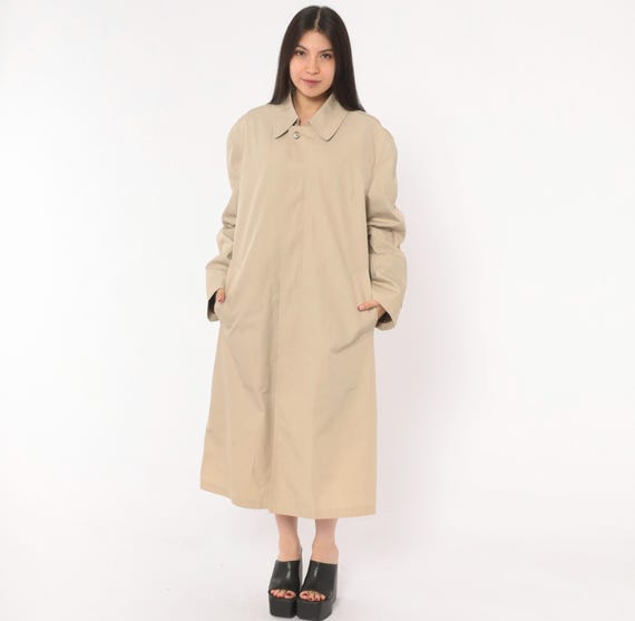 80s London Fog Trench Coat Beige Raincoat Long Tan Single Button Front Khaki Jacket Camel Fall Vintage Unisex Neutral Classic Fit Large L