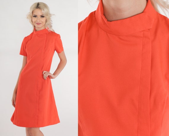 Orange Shift Dress 60s Mod Mini Dress Mock Neck S… - image 1