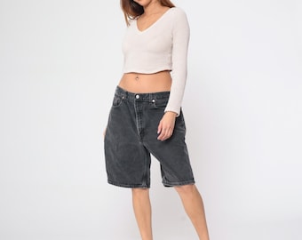 Vintage Czarne Szorty Levi 550 Lata 90. Wyblakłe Szorty Jeansowe Levis Wysoki Stan Szorty Jeansowe Długość Do Kolan Retro Lata 90. Męskie 38 L