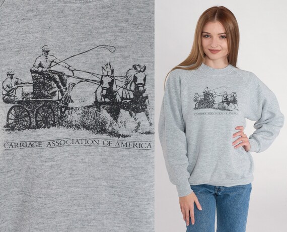 90s Sweatshirt Carriage Association of America Sweater Horse Graphic Shirt Lexington Kentucky Raglan Sleeve Heather Grey Vintage 1990s Large