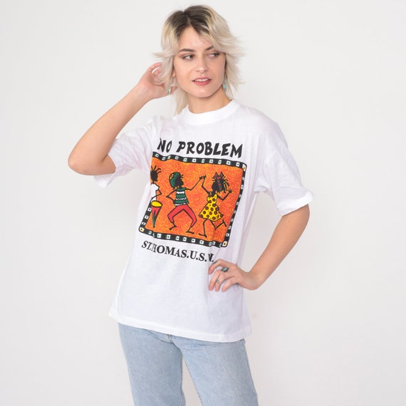 St Thomas Shirt 90s No Problem Rasta Tee US Virgin Islands T-Shirt Rastafarian Graphic Tee Single Stitch White Vintage 1990s Small Medium
