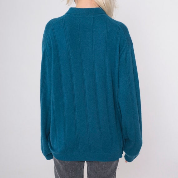 Blue Cashmere Sweater 90s Ribbed Knit Polo Sweate… - image 6