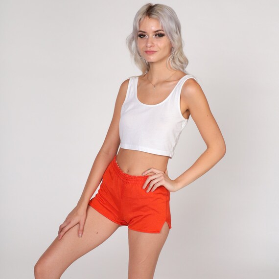 Orange Hotpants 70s Mod Shorts Side Slit Retro Pinup Short Shorts Summer Pin Up Hot Pants Festival Nylon Seventies Vintage 1970s 2xs xxs