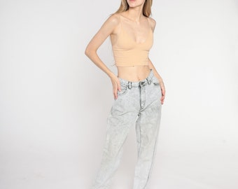 Vintage 90er Acid Wash Jeans Sasson Mom Jeans Grau Denim High Waist Jeans Tapered High Rise Boho 1980er 1990er Jahre Tapered Hose Small S 26