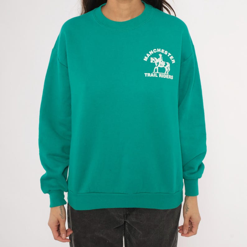 Manchester Trail Riders Sudadera ecuestre Manchester Trail Riders de los 90, color verde ...