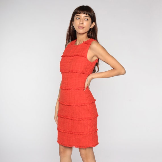 Orange Mini Dress Fringe Trim Sheath Dress Y2K Co… - image 4