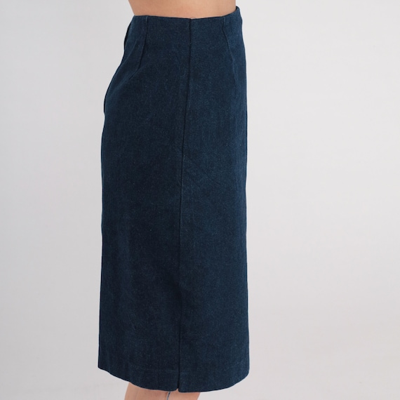 Dark Wash Denim Skirt 80s Blue Jean Mini Skirt Retro High Waisted Pencil Skirt Simple Basic Plain Minimalist Vintage 1980s Extra Small xs