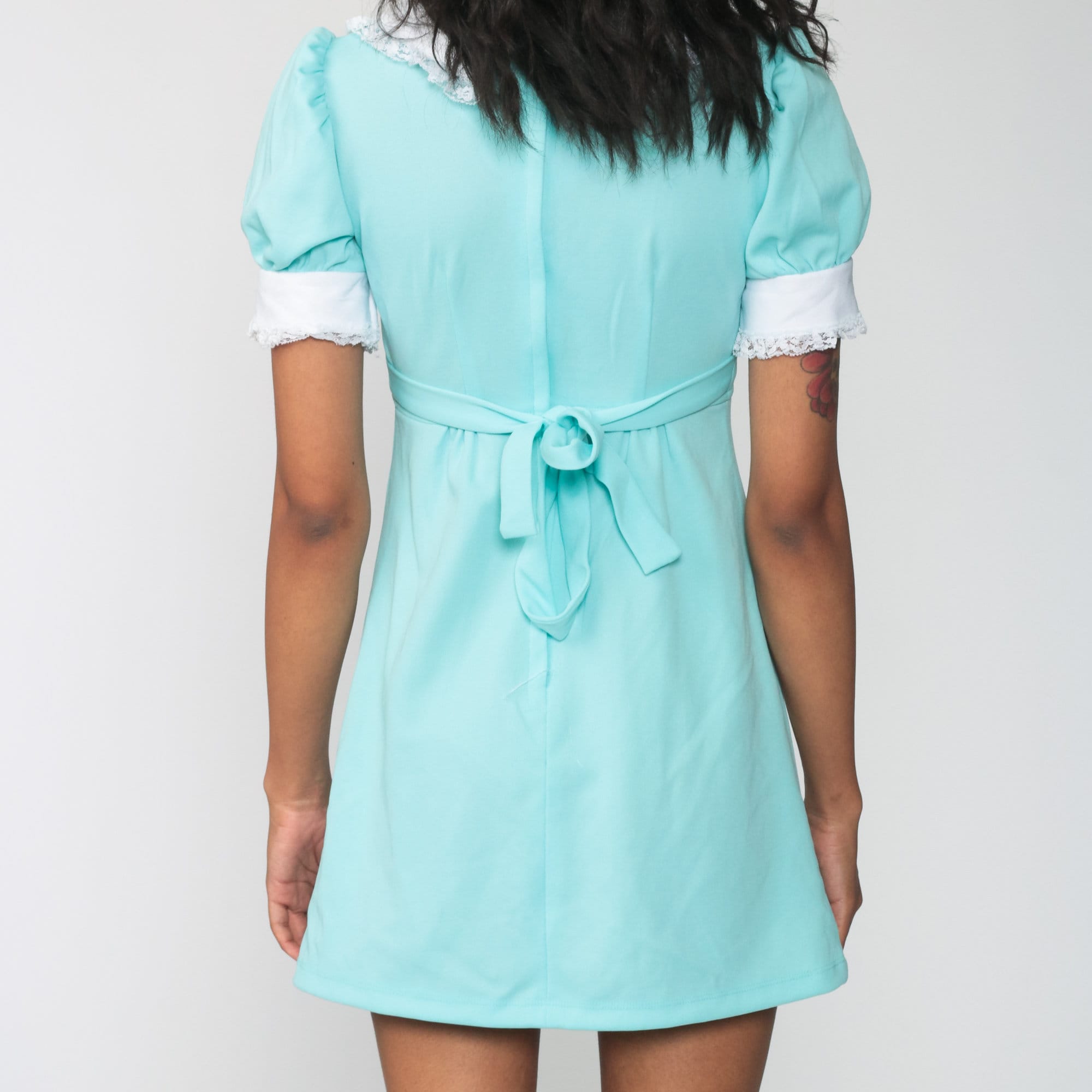 60s Babydoll Dress Blue Mod Mini PETER PAN Collar Puff Sleeve Pastel Dolly Dress 1960s Vintage