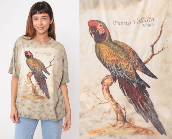 Puerto Vallarta Mexico Parrot Tee 90s Tourist Vacation Cotton Short Sleeve Bird Tropical Resort Travel Vintage Summer Shirt Extra Large XL