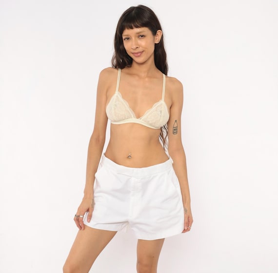 80s White Tennis Shorts Low Rise Cotton Blend Sporty Preppy Collegiate Athletic Cream Summer Beach Vacation Vintage Bottoms Medium M