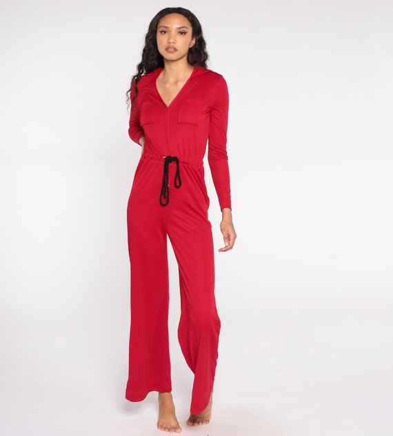 70s HOODED Jumpsuit Bell Bottom Boho Wide Leg Jumpsui… Gem