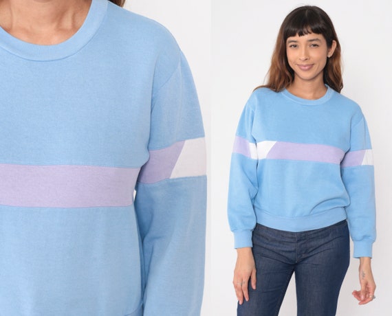 Baby Blue Striped Sweatshirt -- 80s Pastel Sweate… - image 1