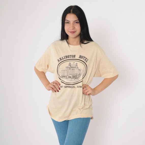 Vintage Hot Springs Arkansas T Shirt 80s Arlington Hotel Graphic Tee Retro Tourist Travel Cream Single Stitch 1980s Hanes Large xl