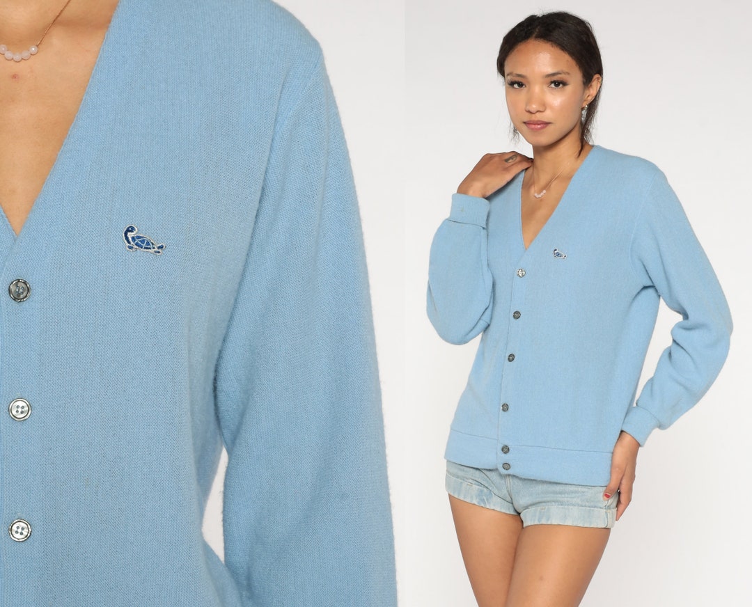 Baby Blue Cardigan Sweater Turtle Emblem 80s Cardigan Preppy Etsy