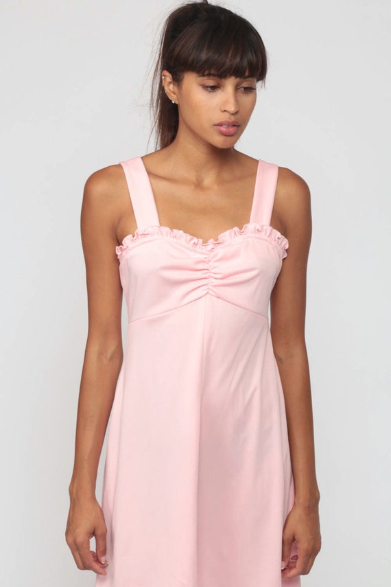 Babydoll Mini Dress 60s Mod RUFFLE Baby Pink 70s … - image 4