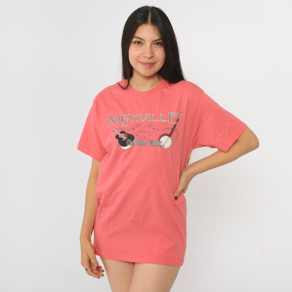 Vintage Nashville T-Shirt Y2K Tennessee Shirt Country Music City Graphic Tee Country TShirt Coral Pink 00s Small S