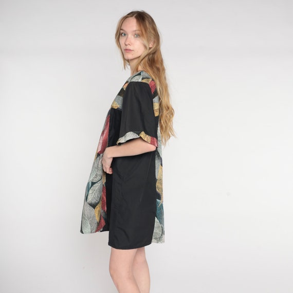 90s Grunge Dress Boho Black Leaf Print Mini Cafta… - image 6