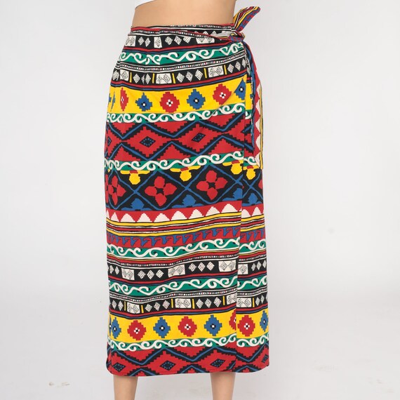 Boho Wrap Skirt 90s Midi Skirt Geometric Aztec Pr… - image 8