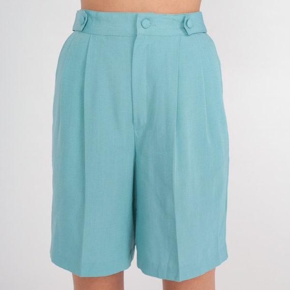 Blue Trouser Shorts 80s Pleated Mom Shorts High W… - image 5