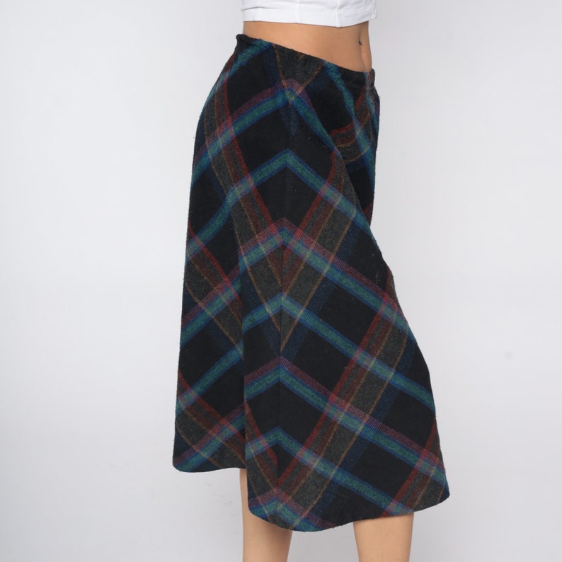 Wool Plaid Skirt 70s Tartan Skirt Midi Kilt School Girl Black Blue High Waist Checkered Retro Vintage Lolita Red Medium Large image 5