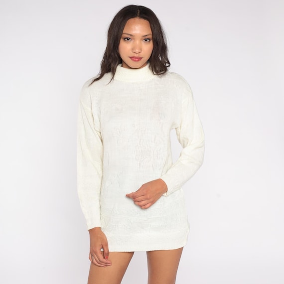 80s Cream Sweater Mock Turtleneck Long Sleeve Knit Village Fair Vintage Pullover Chunky Neutral Ivory Cozy Relaxed Winter Wear Ski Small S