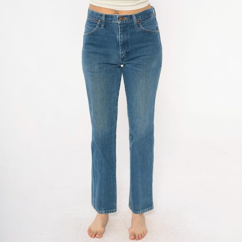 90-tals Wrangler-jeans med hög midja, raka ben, ljusblå tvättade denimjeans, bomull, vintage, klassiska, vardagliga, enkla byxor, 30x32, medium bild 11