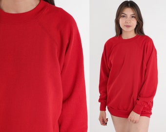 Red Sweatshirt 90s Raglan Sleeve Sweatshirt Plain Slouchy Crewneck Pullover Sweater Basic Plain Top Solid Blank Shirt Vintage 1990s Large L