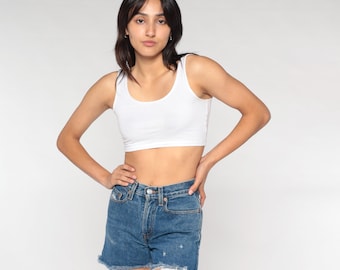 Levis 569 Shorts Y2K Denim Cut Offs Levi Strauss Jean Shorts Mid Rise Waist Cutoffs Blue Frayed Retro 569s Vintage 00s Extra Small xs 24