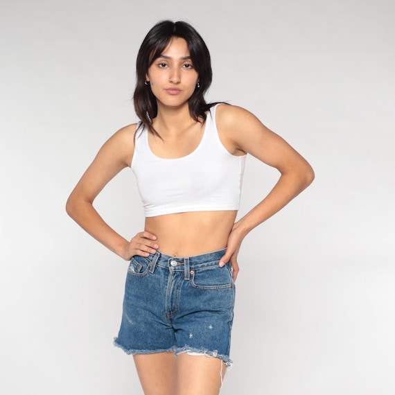 Levis 569 Shorts Y2K Denim Cut Offs Levi Strauss Jean Shorts Mid Rise Waist Cutoffs Blue Frayed Retro 569s Vintage 00s Extra Small xs 24