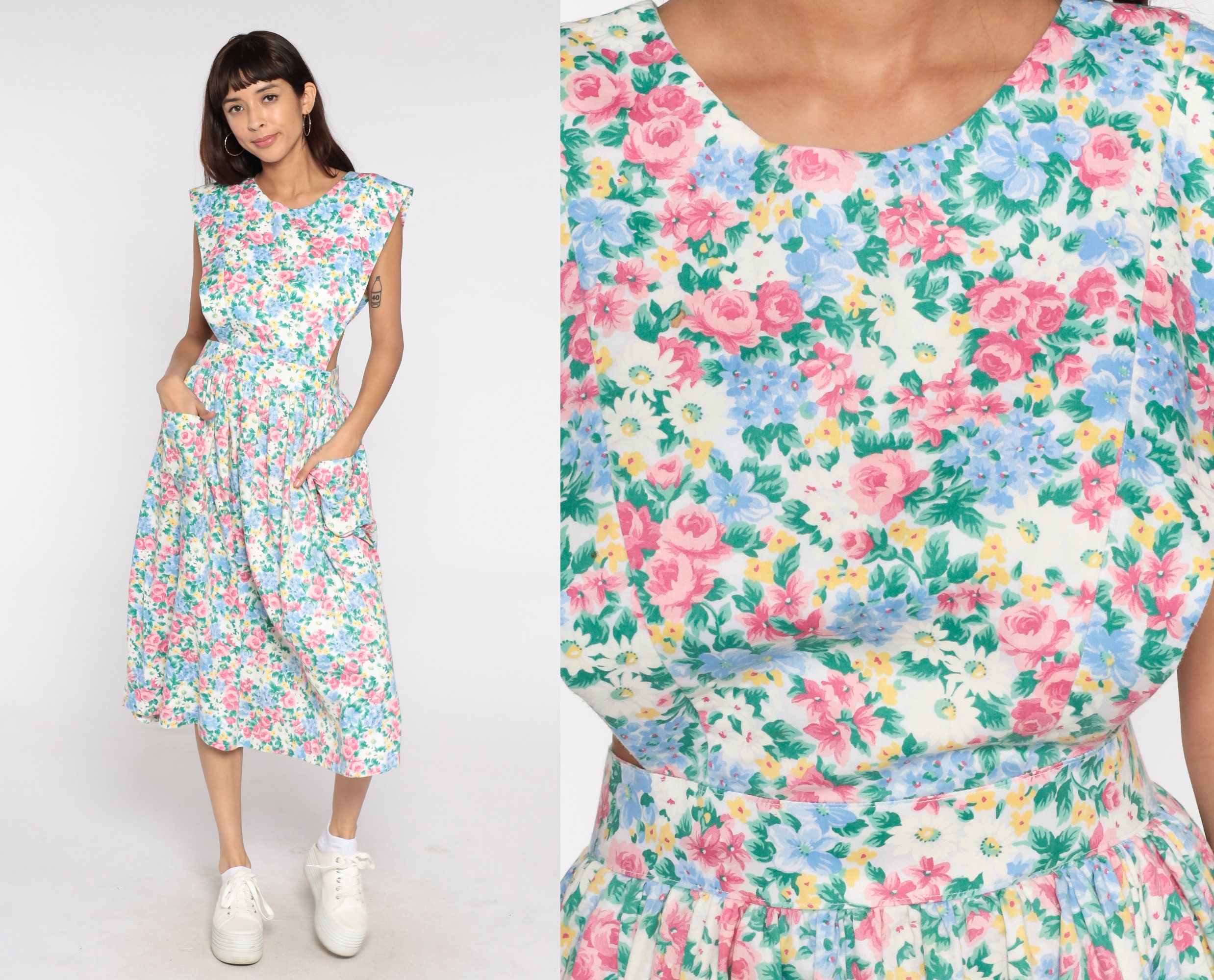 Floral Pinafore Dress 80s Jumper Dress 