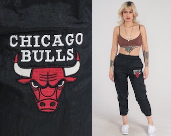 Chicago Bulls Pants 90s Black Track Pants Retro Joggers NBA Basketball Jogging Streetwear Nylon Athletic Sports Vintage 1990s Youth Medium