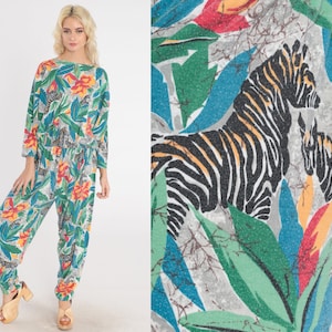 1980s Tiger Leopard Jungle Print Strapless Jumpsuit | XS/S/M