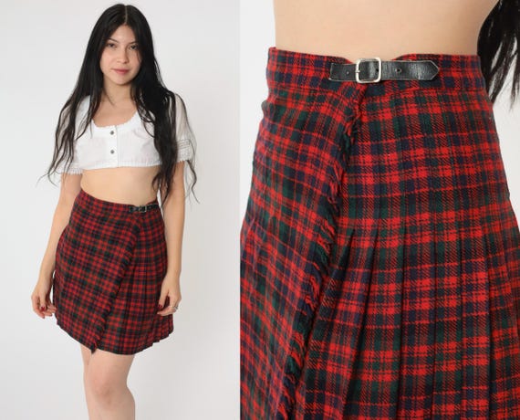 Vintage Plaid Mini Skirt 70s School Girl Pleated Wool English Tartan High Waisted Red Green Preppy Clueless Checkered Retro 1970s Small Etsy Canada