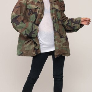 Camo Jacket Camouflage Jacket Military Patch Olive Drab Grunge 80s Commando Cargo Field Vintage Hipster Goth Large image 2