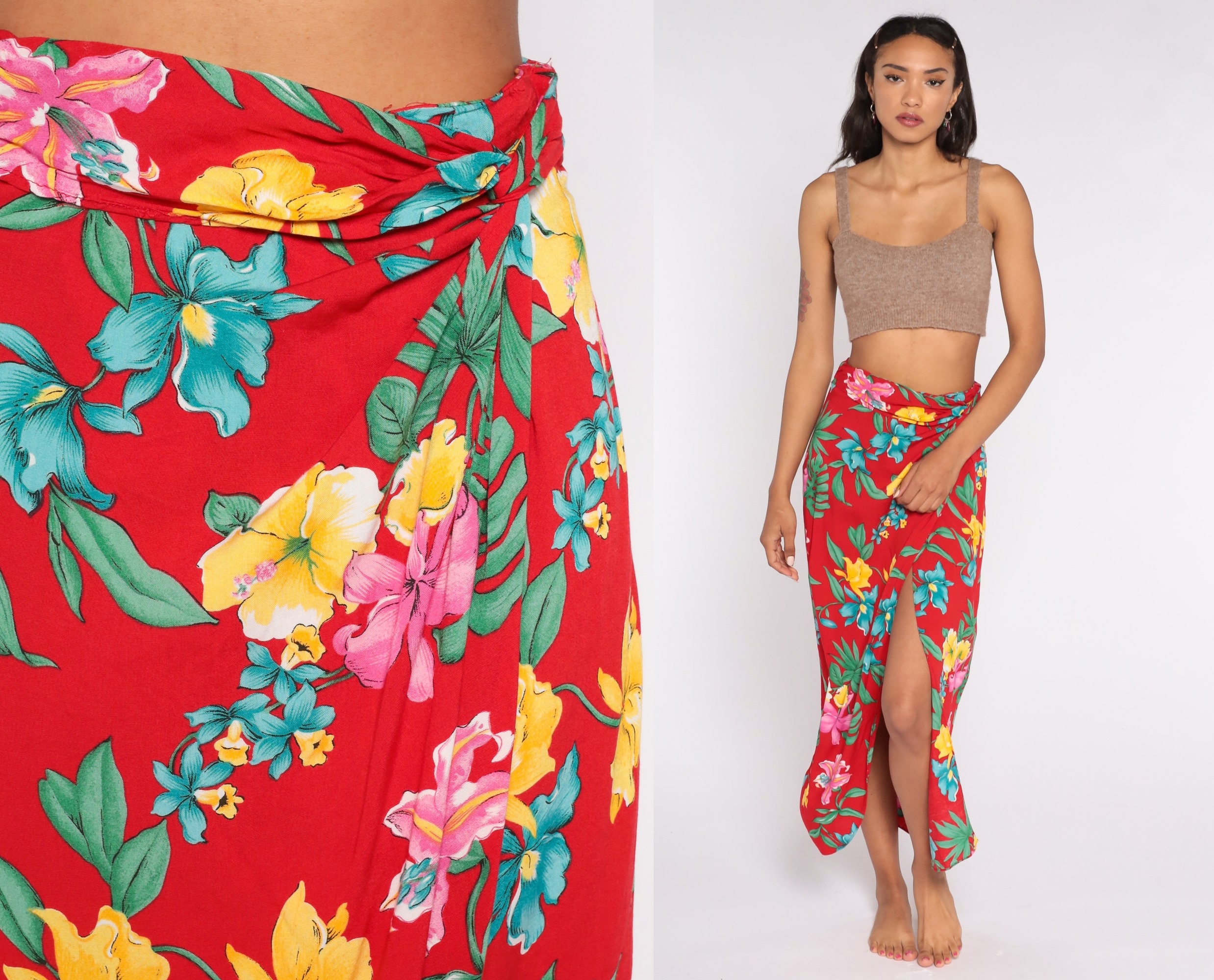 Tropical WRAP Skirt 90s Maxi Hawaiian ...