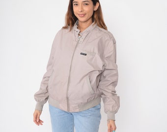 Grey Members Only Jacket 80s Cafe Racer Windbreaker Jacket Zip Up Bomber Retro Epaulette Coat Lightweight Streetwear Vintage 1980s Large 44