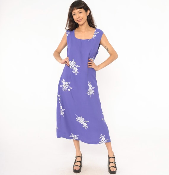 Purple Floral Dress 90s Sleeveless White Embroidered Cottagecore Fairycore Periwinkle Summer Spring Sundress Pastel Vintage Extra Large XL